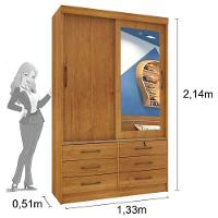 Guarda Roupa 2 Portas 6 Gavetas Com Espelho cinamomo - 2