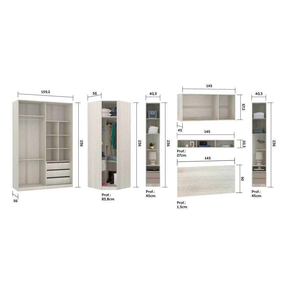 Guarda Roupa Casal De Canto Vidro Reflecta 9 Portas Crema - 6