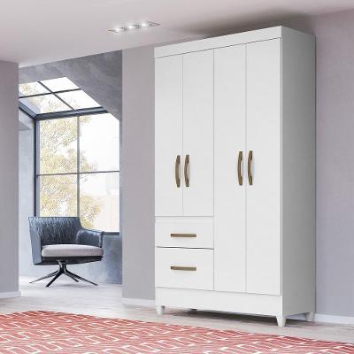Guarda Roupa Solteiro Madri 4 Portas de Bater 2 Gavetas Branco Branco MDP