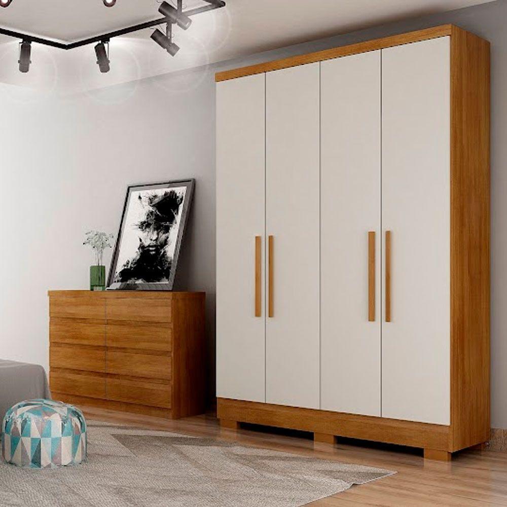 Guarda Roupa Quartzo 4 Portas 2 Gavetas Com 6 Pés Cumaru/fendi - 1