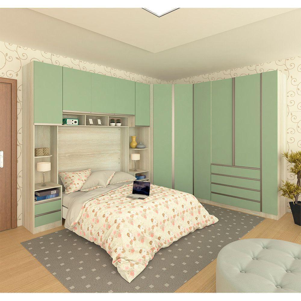 Guarda Roupa Canto 11 Portas E 11 Gavetas Crema Com Verde - 2