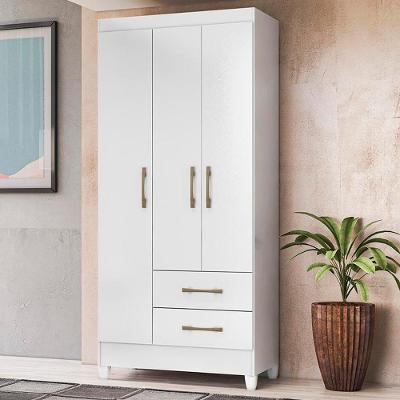 Guarda Roupa Solteiro Lima 3 Portas de Bater 2 Gavetas Branco Branco MDP