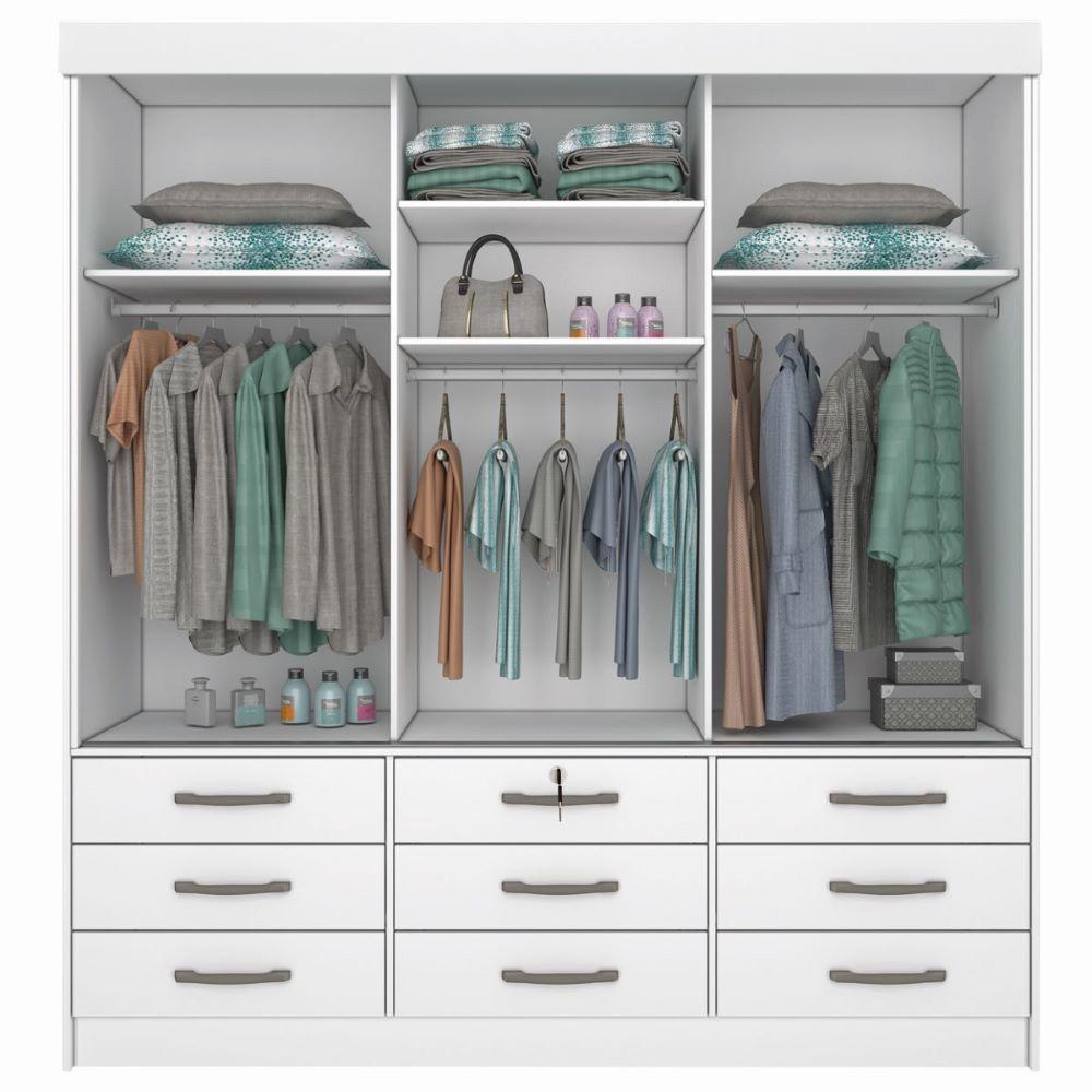 Guarda Roupa 3 Portas 9 Gavetas Com Espelho E Pés branco - 4