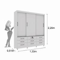 Guarda Roupa 3 Portas 9 Gavetas Com Espelho E Pés branco - 2