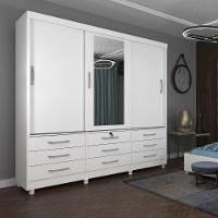 Guarda Roupa 3 Portas 9 Gavetas Com Espelho E Pés branco - 5