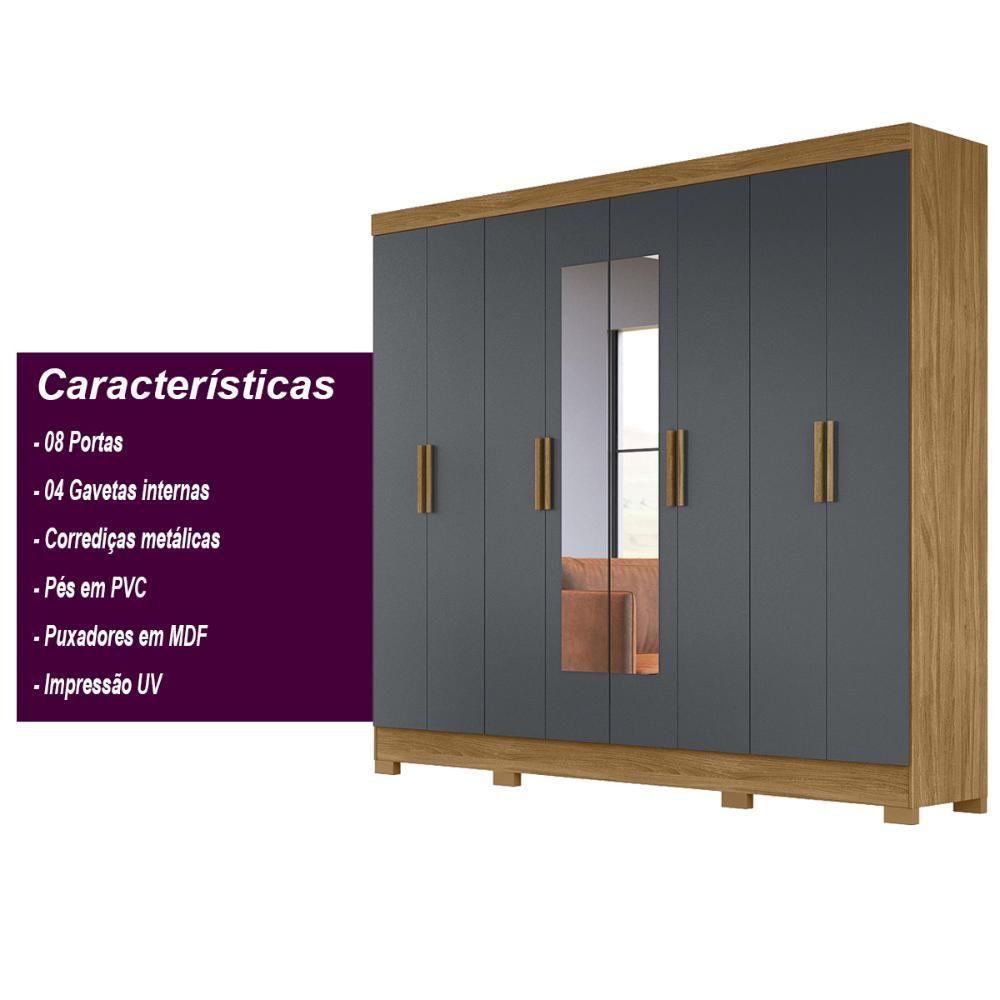 Guarda Roupa Casal C/8 Portas C/Espelho Cinza Freijo - 4