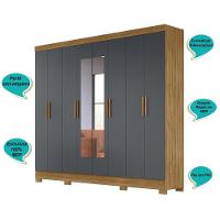 Guarda Roupa Casal C/8 Portas C/Espelho Cinza Freijo - 2