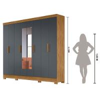 Guarda Roupa Casal C/8 Portas C/Espelho Cinza Freijo - 5