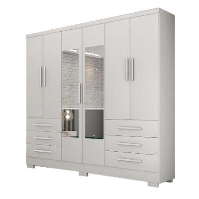 Guarda Roupa Casal Agata 6 Portas de Bater 6 Gavetas Branco MDP com Espelho