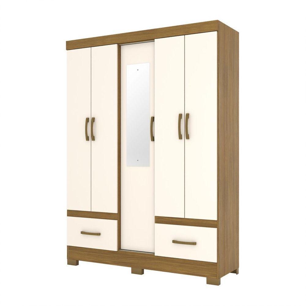 Guarda Roupa Casal 05 Portas 02 Gavetas Chale Briz Nature Off White - 4