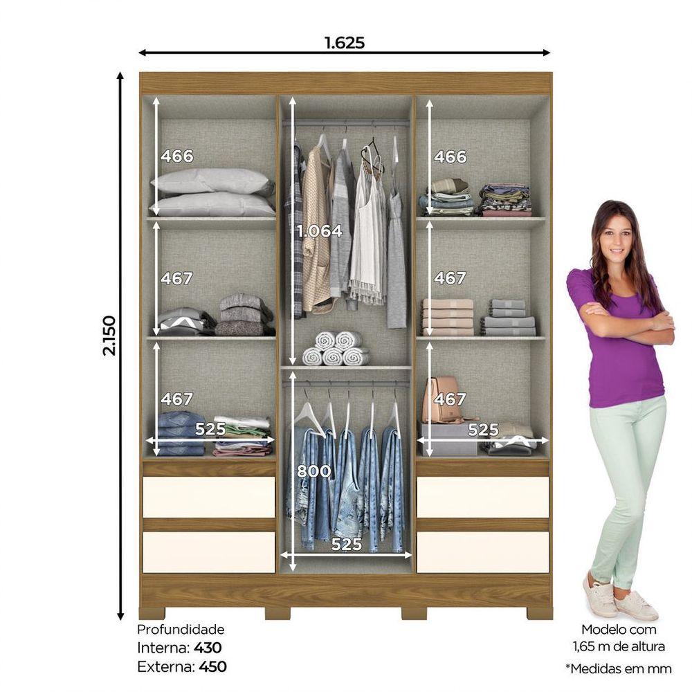 Guarda Roupa 03 Portas 04 Gavetas Lema Briz Nature Off White - 4