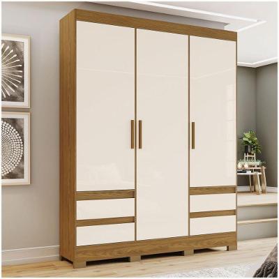 Guarda Roupa Casal Lema 3 Portas Bater 4 Gavetas Nature Off White MDP