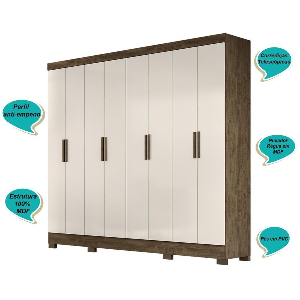 Guarda Roupa Casal 8 Portas Diplomata Baunilha Castanho - 3