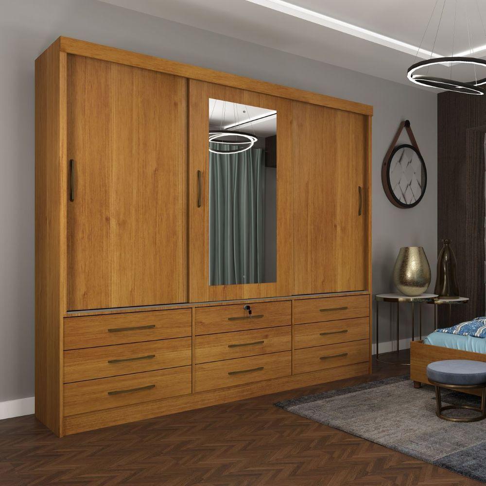 Guarda Roupa 3 Portas 9 Gavetas Com Espelho cinamomo - 5