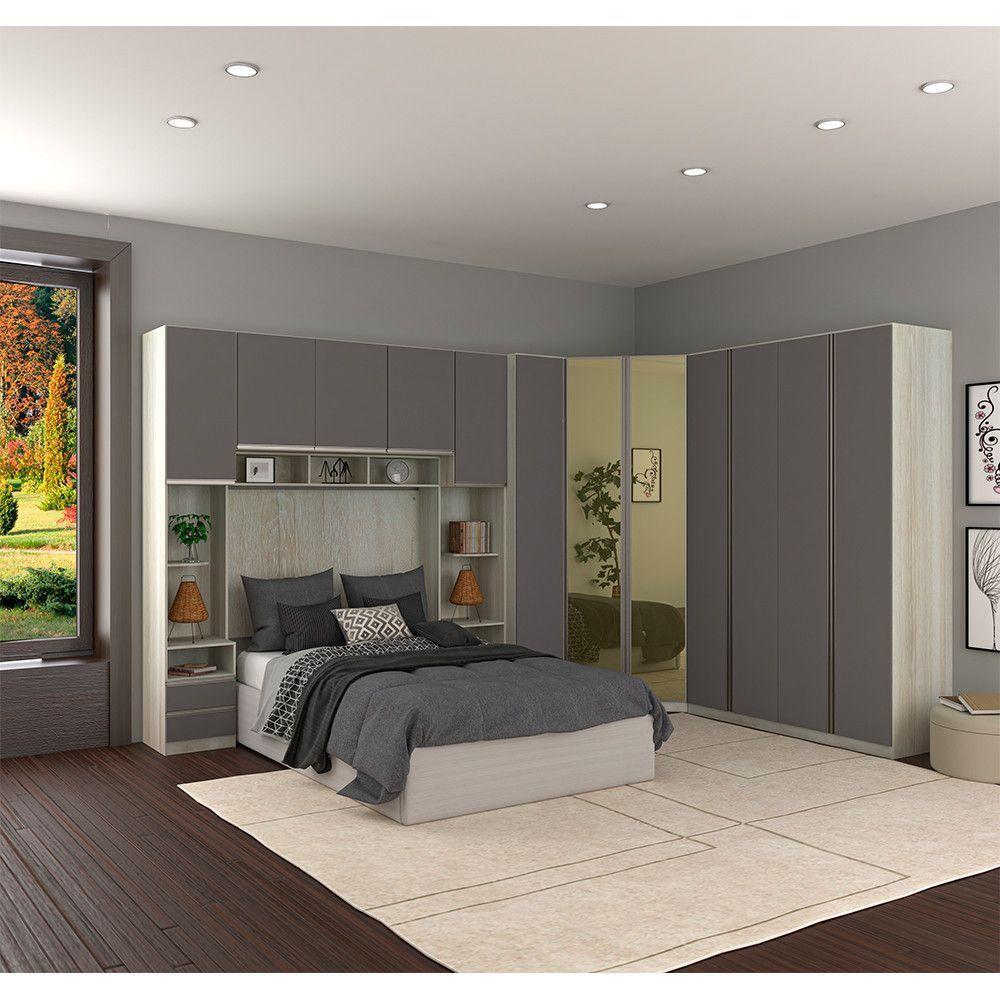 Guarda Roupa Canto Casal Com Vidro Reflecta Crema Com Cinza - 1
