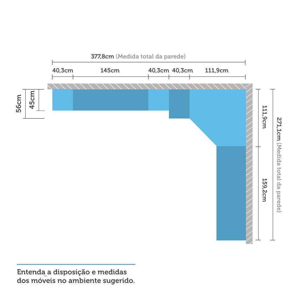 Guarda Roupa Canto Casal Com Vidro Reflecta Crema Com Cinza - 4