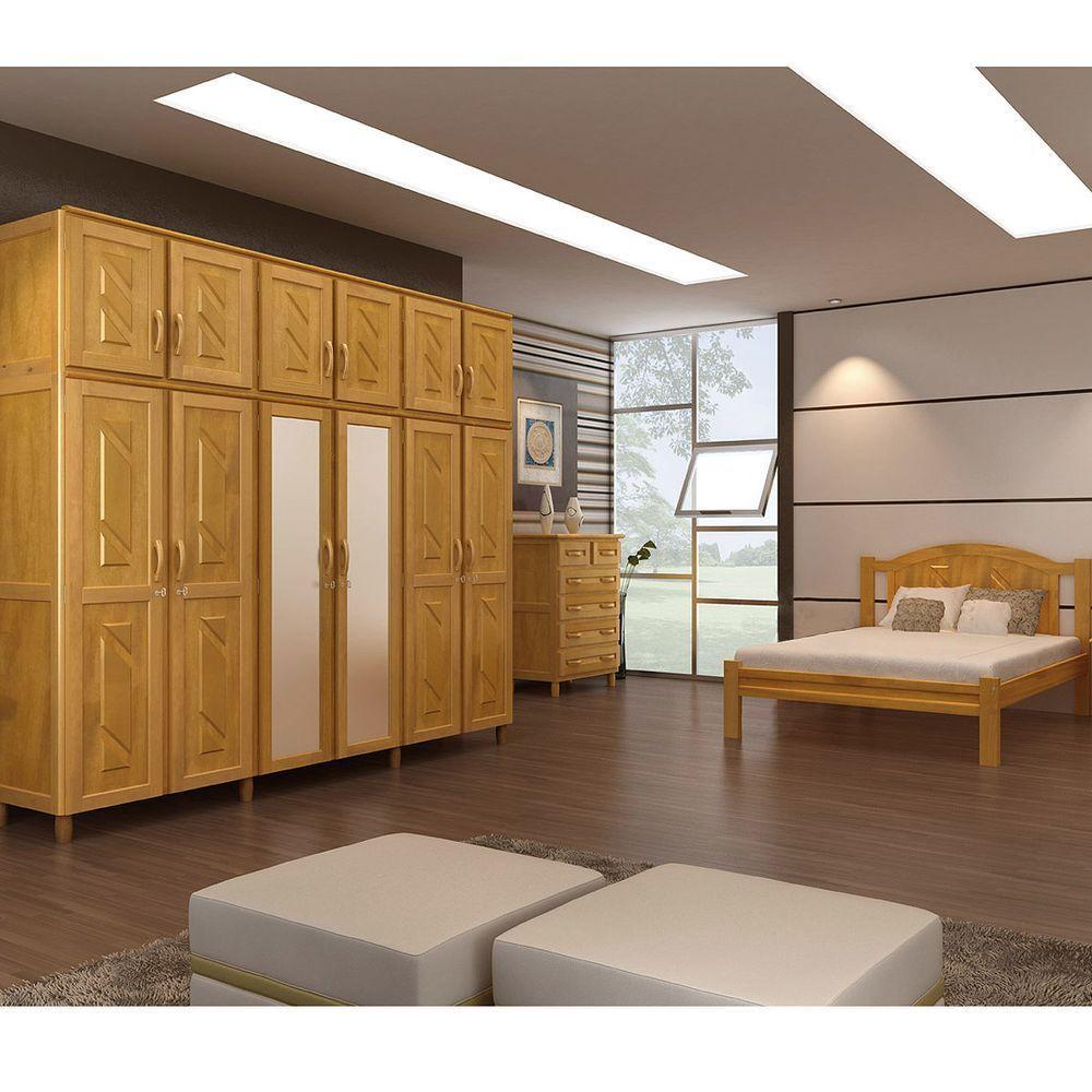 Guarda-roupa 12 Portas Cama Cômoda 6 Gavetas Madeira Mel - 1