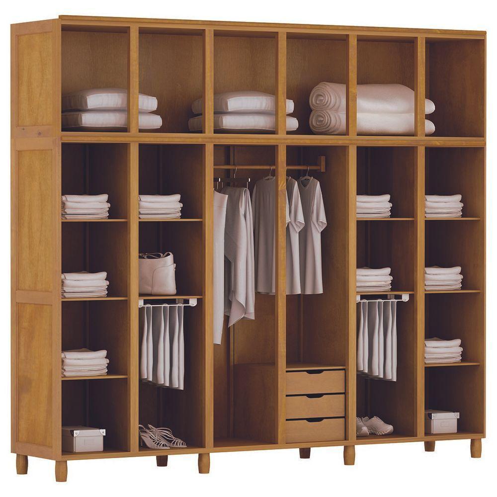Guarda-roupa 12 Portas Cama Cômoda 6 Gavetas Madeira Mel - 4