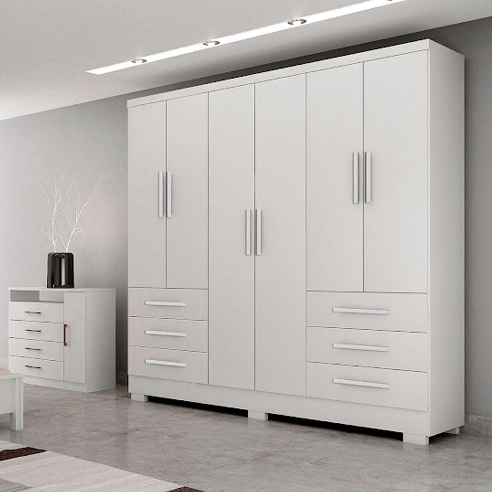 Guarda Roupa Agata 6 Portas 6 Gavetas Com 6 Pés Branco - 1