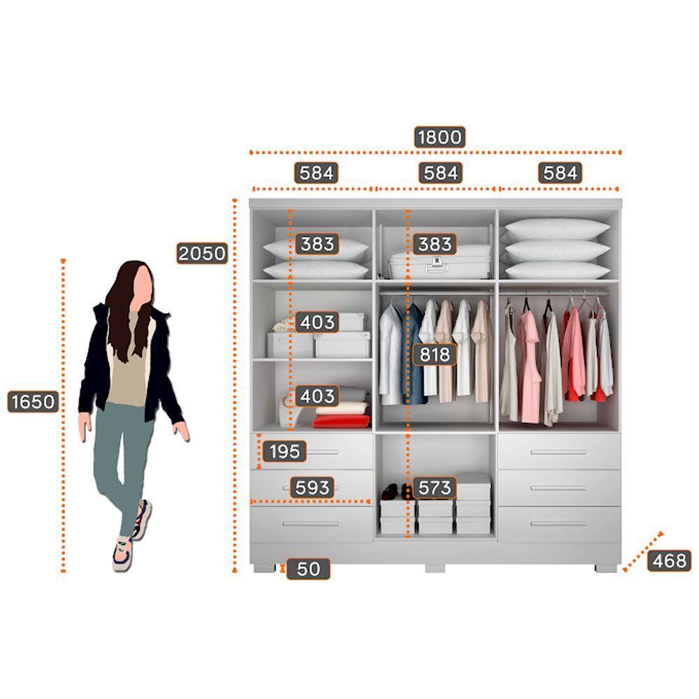 Guarda Roupa Agata 6 Portas 6 Gavetas Com 6 Pés Branco - 4