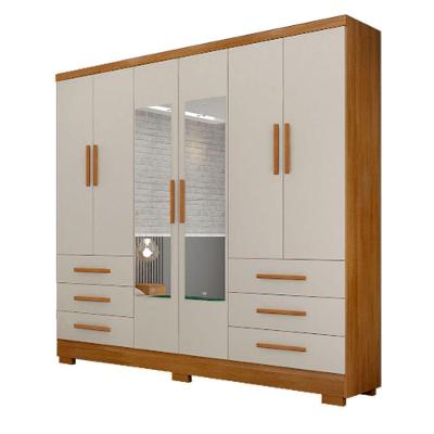 Guarda Roupa Casal Agata 6 Portas de Bater 6 Gavetas Cumaru-fendi MDP com Espelho