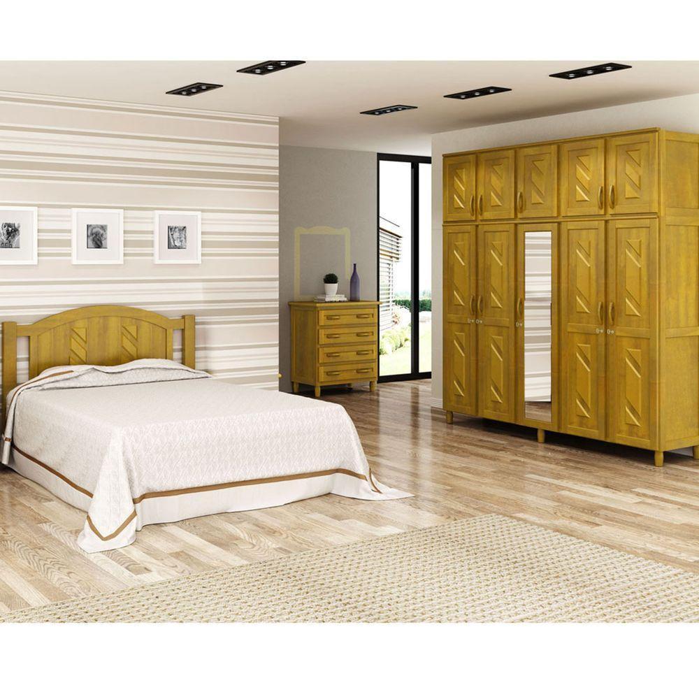 Guarda-roupa 10 Portas Cama Cômoda 4 Gavetas Madeira Mel - 1