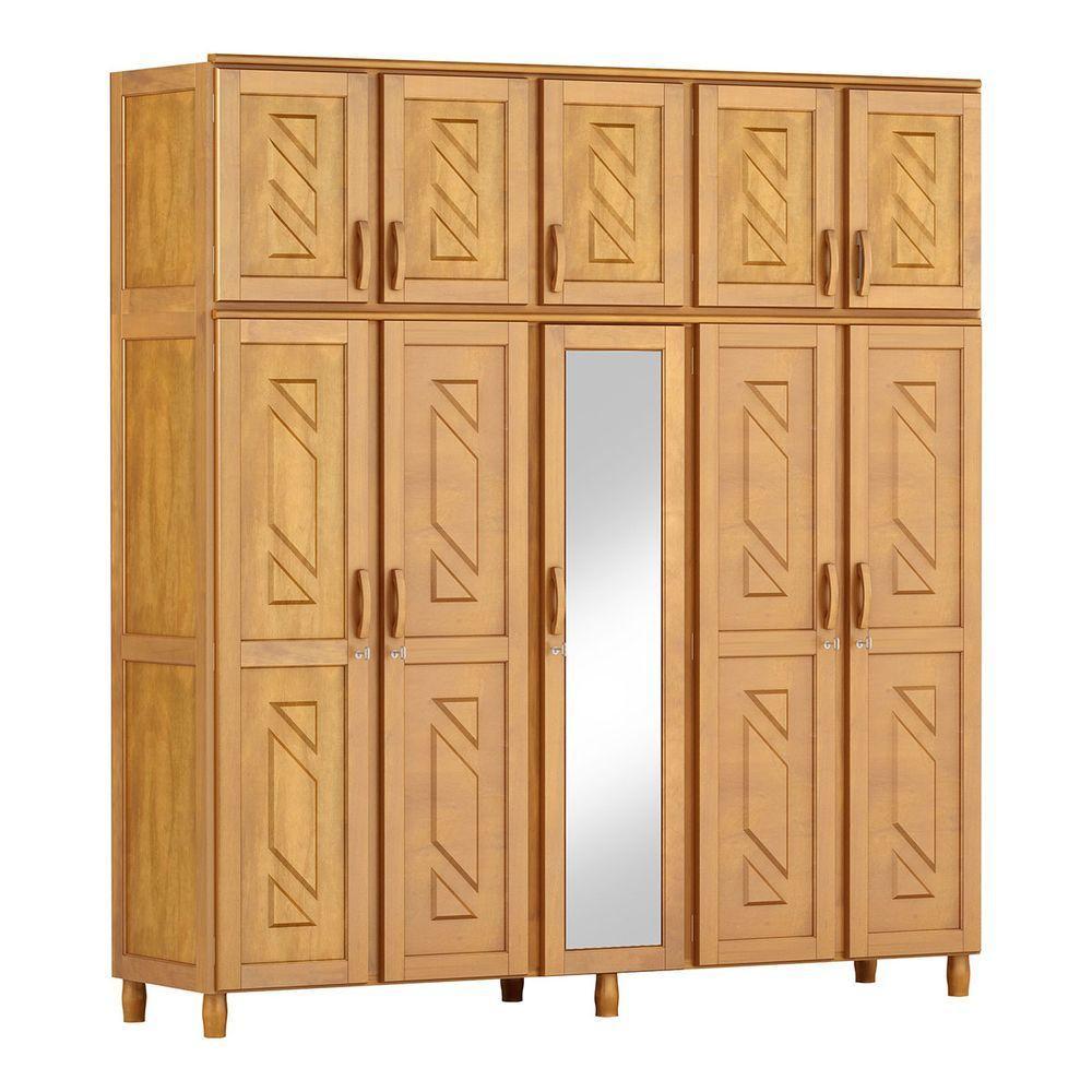 Guarda-roupa 10 Portas Cama Cômoda 4 Gavetas Madeira Mel - 4