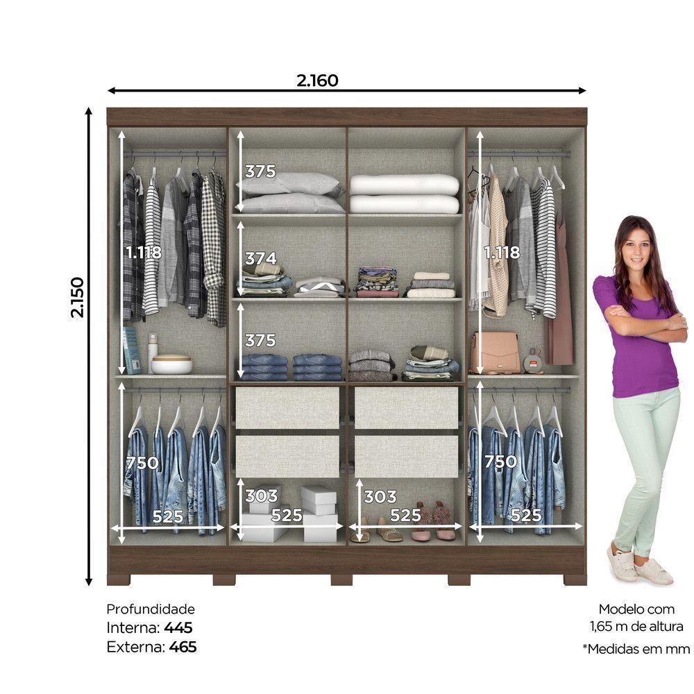 Guarda Roupa Casal 08 Portas 04 Gavetas B51 Briz Castanho Hp - 4