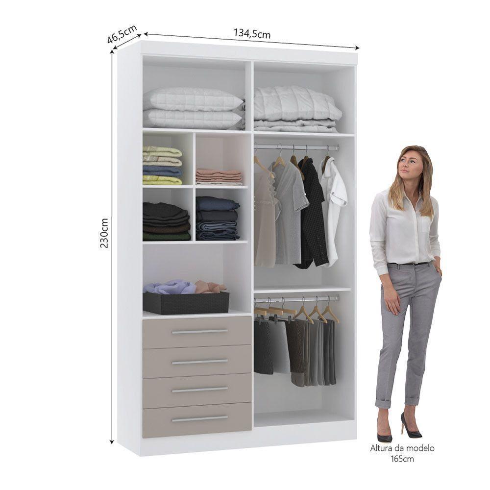 Guarda Roupa Modulado 134,50cm 4 Portas E 4 Gavetas Alpes Luciane Móveis Branco Pf Com Cinammon Pf - 3