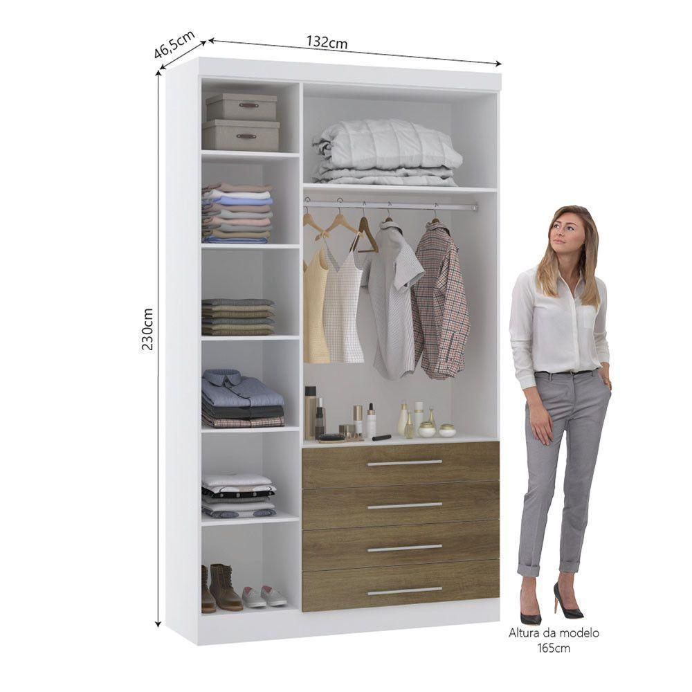 Guarda Roupa Modulado 132cm 3 Portas E 4 Gavetas Alpes Luciane Móveis Branco Pf Com Avelã Pf - 4