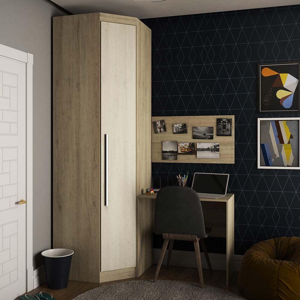 Guarda Roupa 4 Prateleiras C/Escrivaninha E Painel Avelã - 1