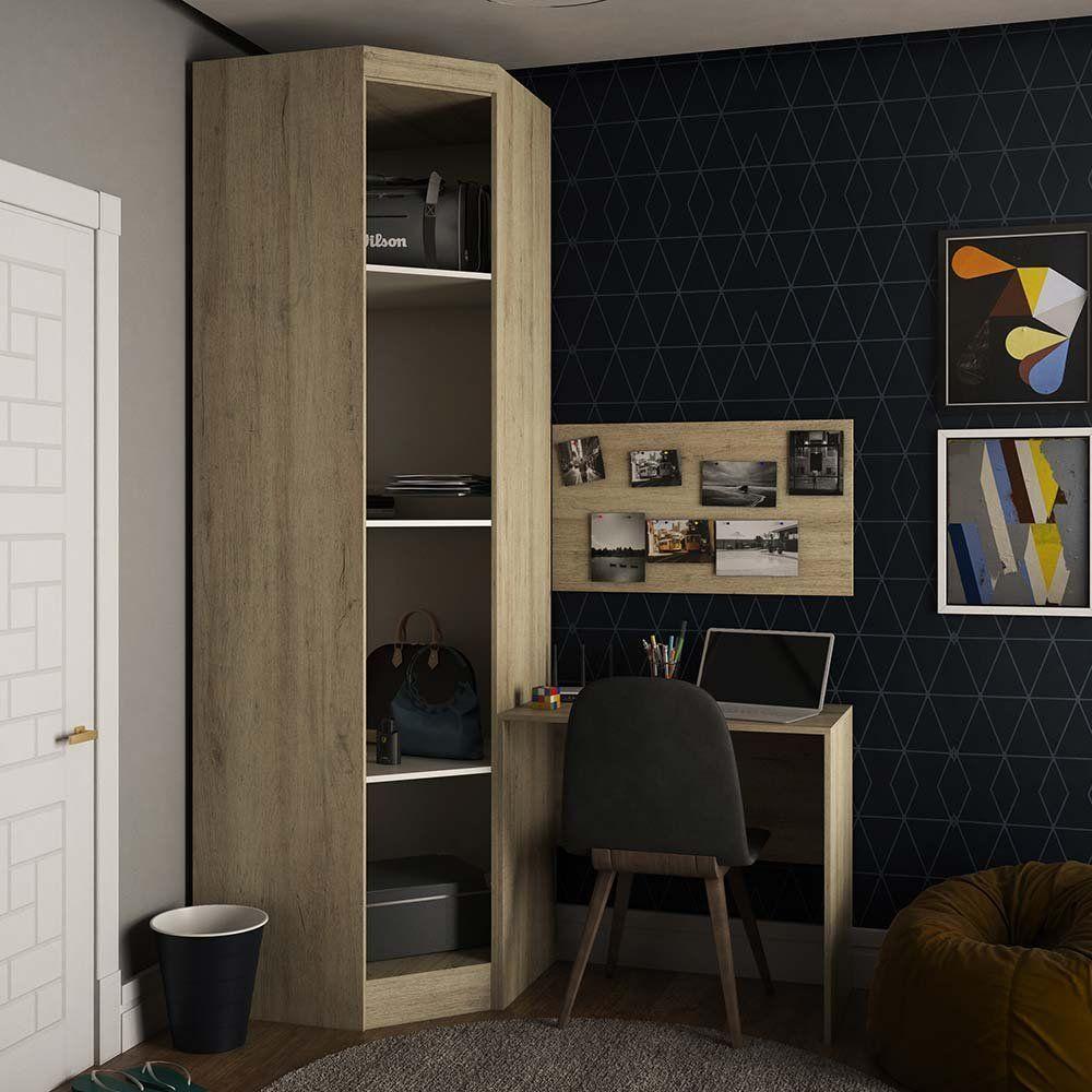 Guarda Roupa 4 Prateleiras C/Escrivaninha E Painel Avelã - 7