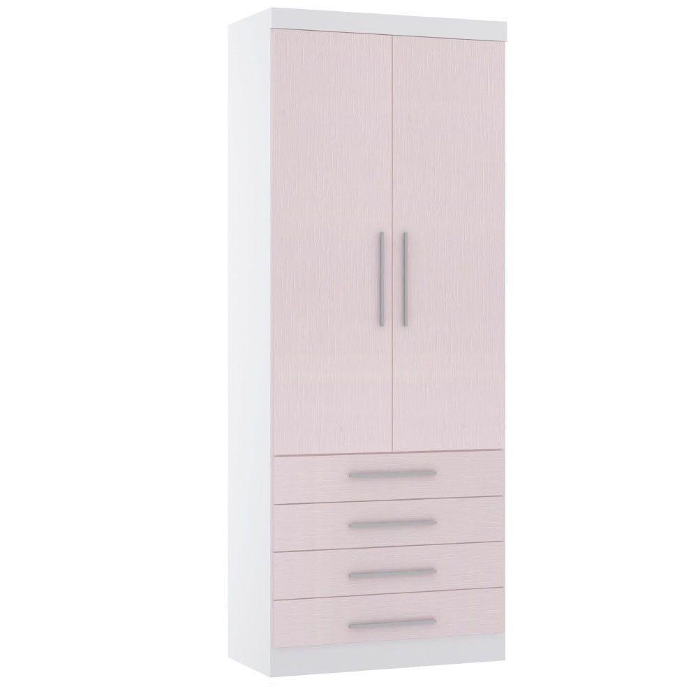 Guarda Roupa Modulado 90cm 2 Portas E 4 Gavetas Alpes Luciane Móveis Branco Pf Com Rosa Pf - 1
