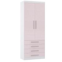 Guarda Roupa Modulado 90cm 2 Portas E 4 Gavetas Alpes Luciane Móveis Branco Pf Com Rosa Pf - 1