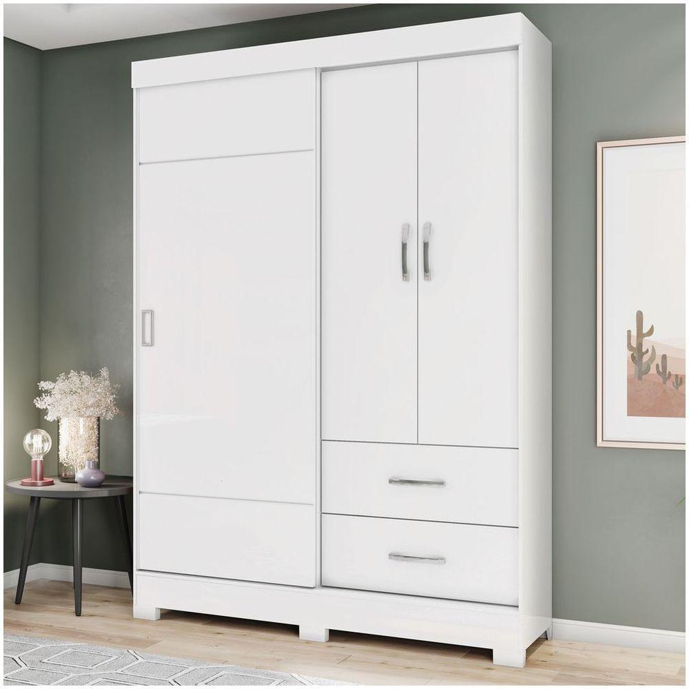 Guarda Roupa Solteiro 03 Portas 02 Gavetas Corba Briz Branco/branco E Rosa Chá Ii - 1