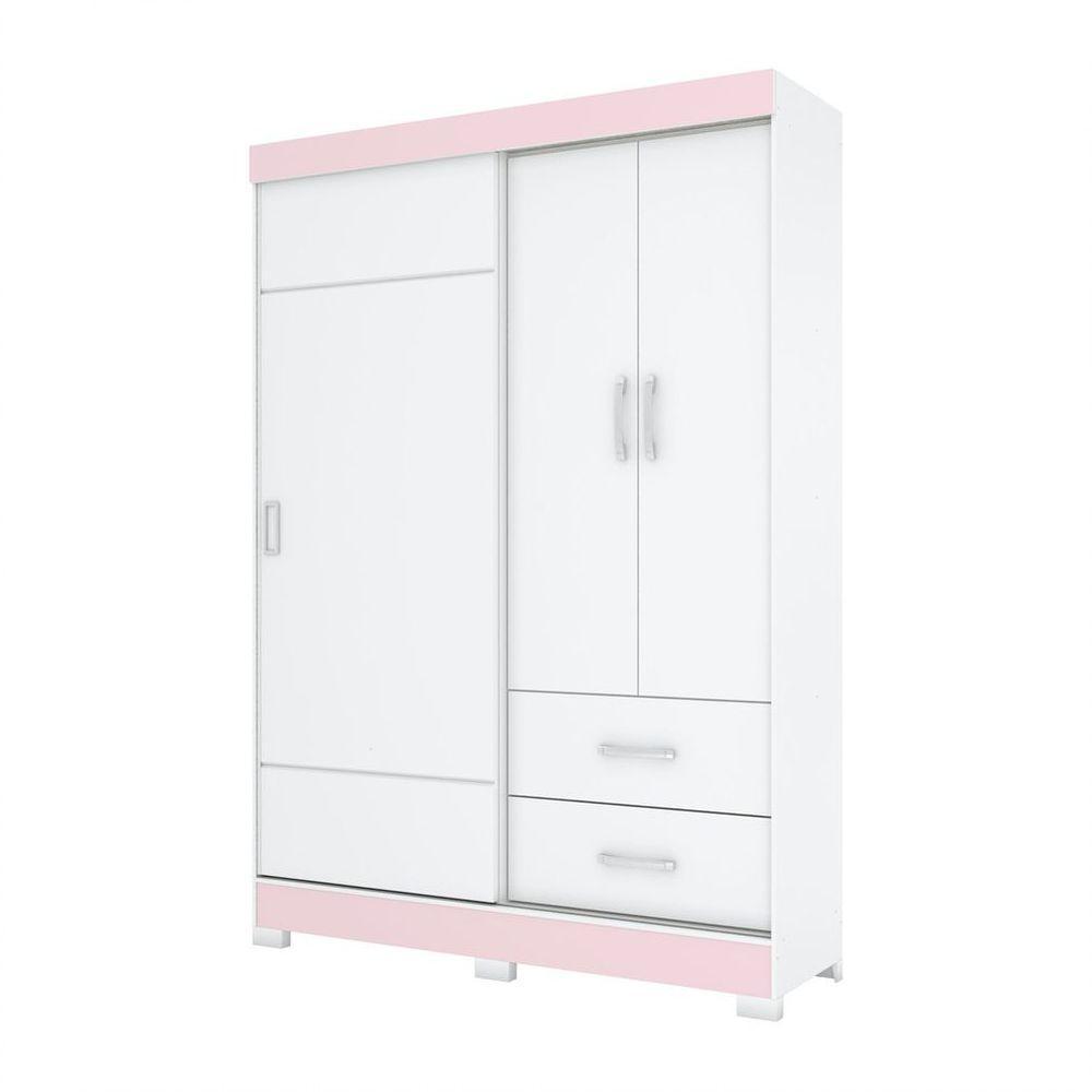 Guarda Roupa Solteiro 03 Portas 02 Gavetas Corba Briz Branco/branco E Rosa Chá Ii - 2