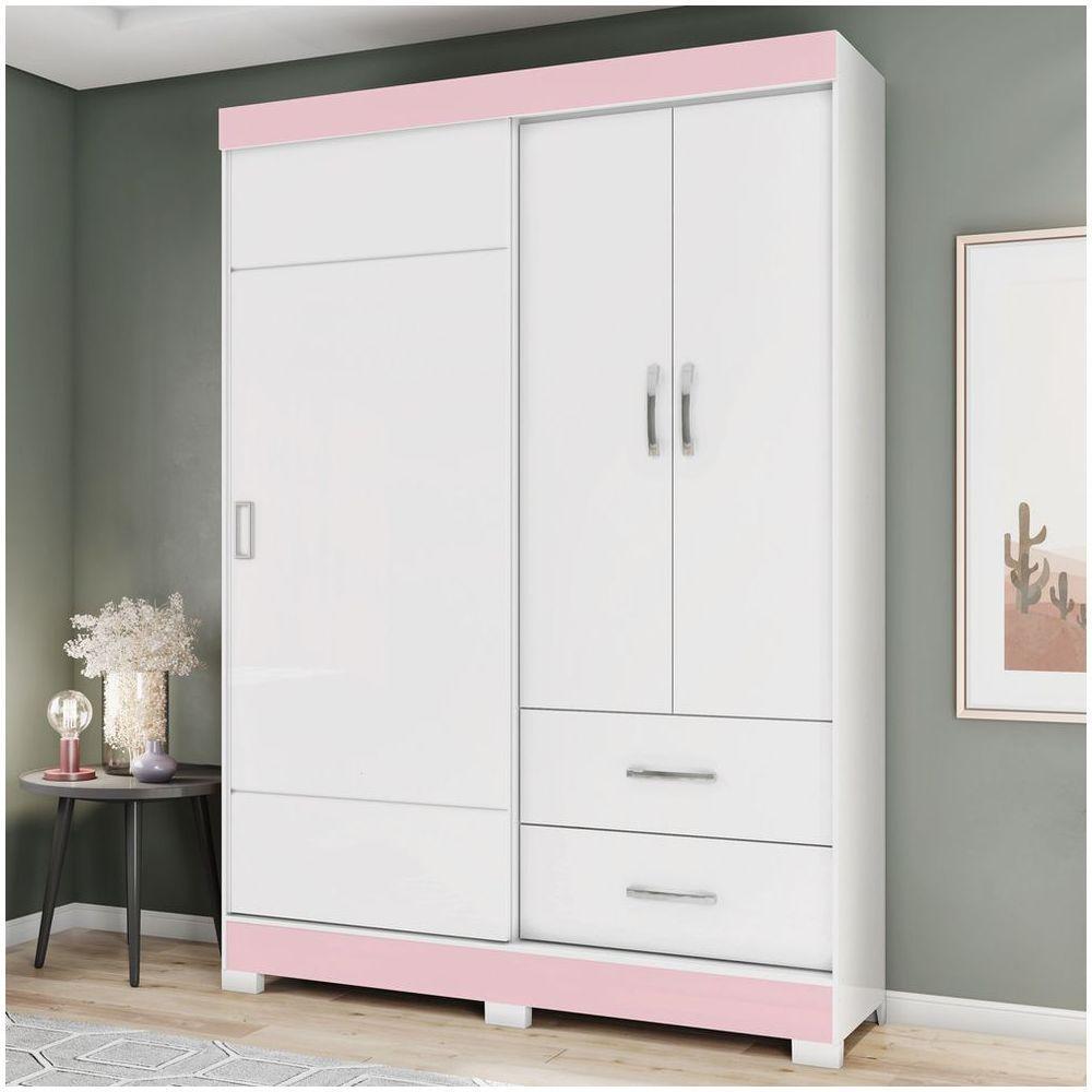 Guarda Roupa Solteiro 03 Portas 02 Gavetas Corba Briz Branco/branco E Rosa Chá Ii - 4