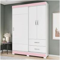 Guarda Roupa Solteiro 03 Portas 02 Gavetas Corba Briz Branco/branco E Rosa Chá Ii