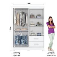 Guarda Roupa Solteiro 03 Portas 02 Gavetas Corba Briz Branco/branco E Rosa Chá Ii - 8