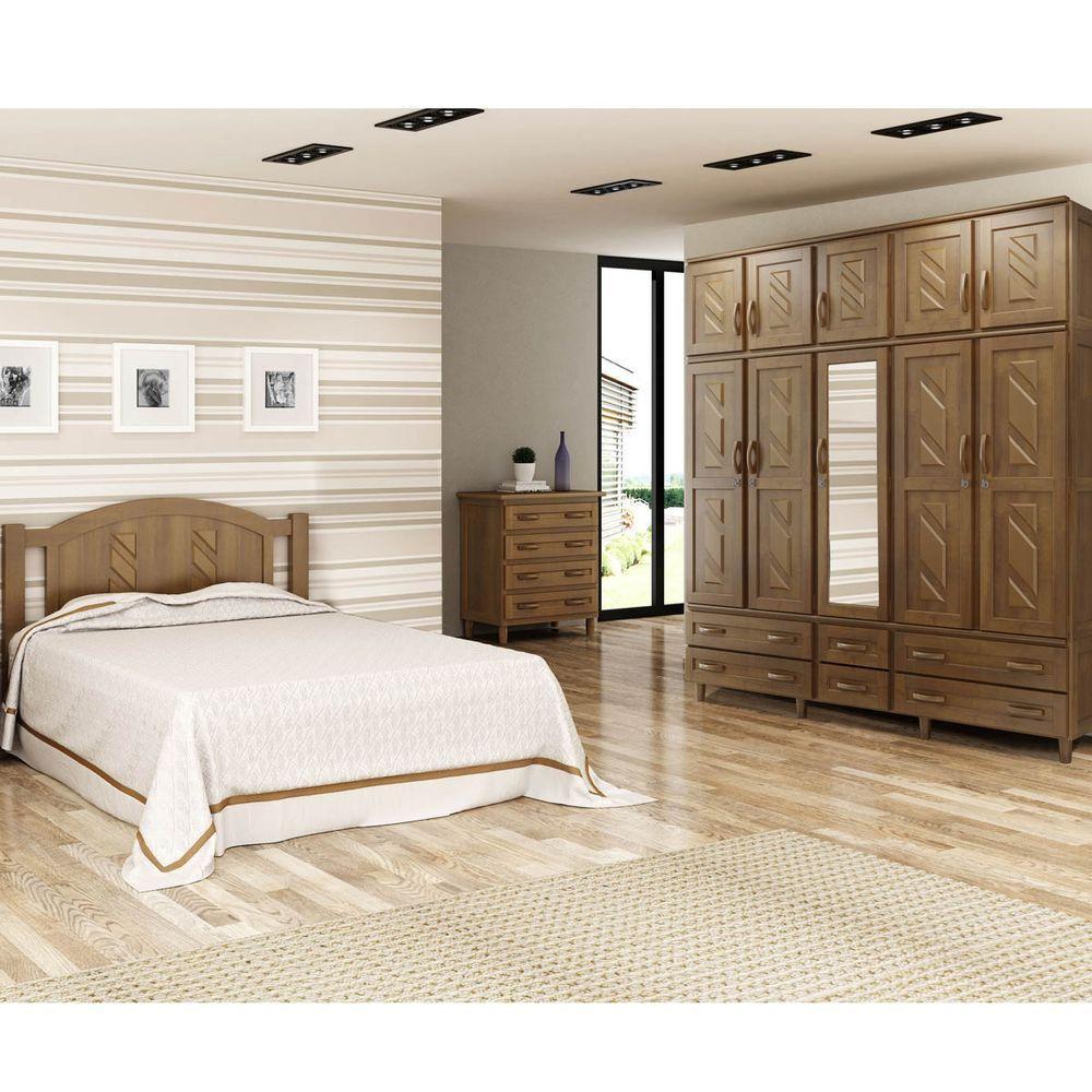 Guarda-roupa 10 Portas Cama Cômoda 4 Gavetas Madeira Imbuia - 1