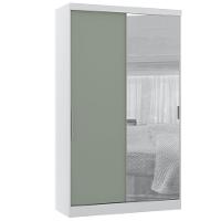 Guarda Roupa Modulado 134,50cm 2 Portas De Correr Com Espelho Alpes Branco Pf Com Verde Pf - 1