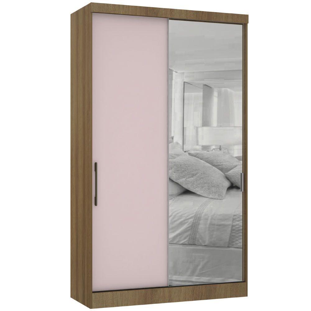 Guarda Roupa Modulado 134,50cm 2 Portas De Correr Com Espelho Paris Avelã Pf Com Rosa Pf - 2