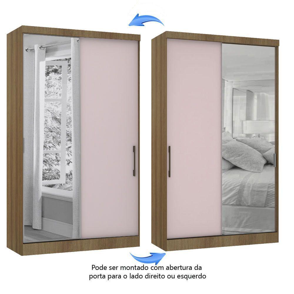 Guarda Roupa Modulado 134,50cm 2 Portas De Correr Com Espelho Paris Avelã Pf Com Rosa Pf - 8