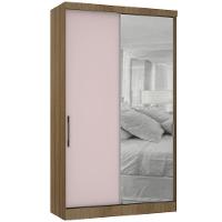 Guarda Roupa Modulado 134,50cm 2 Portas De Correr Com Espelho Paris Avelã Pf Com Rosa Pf - 2