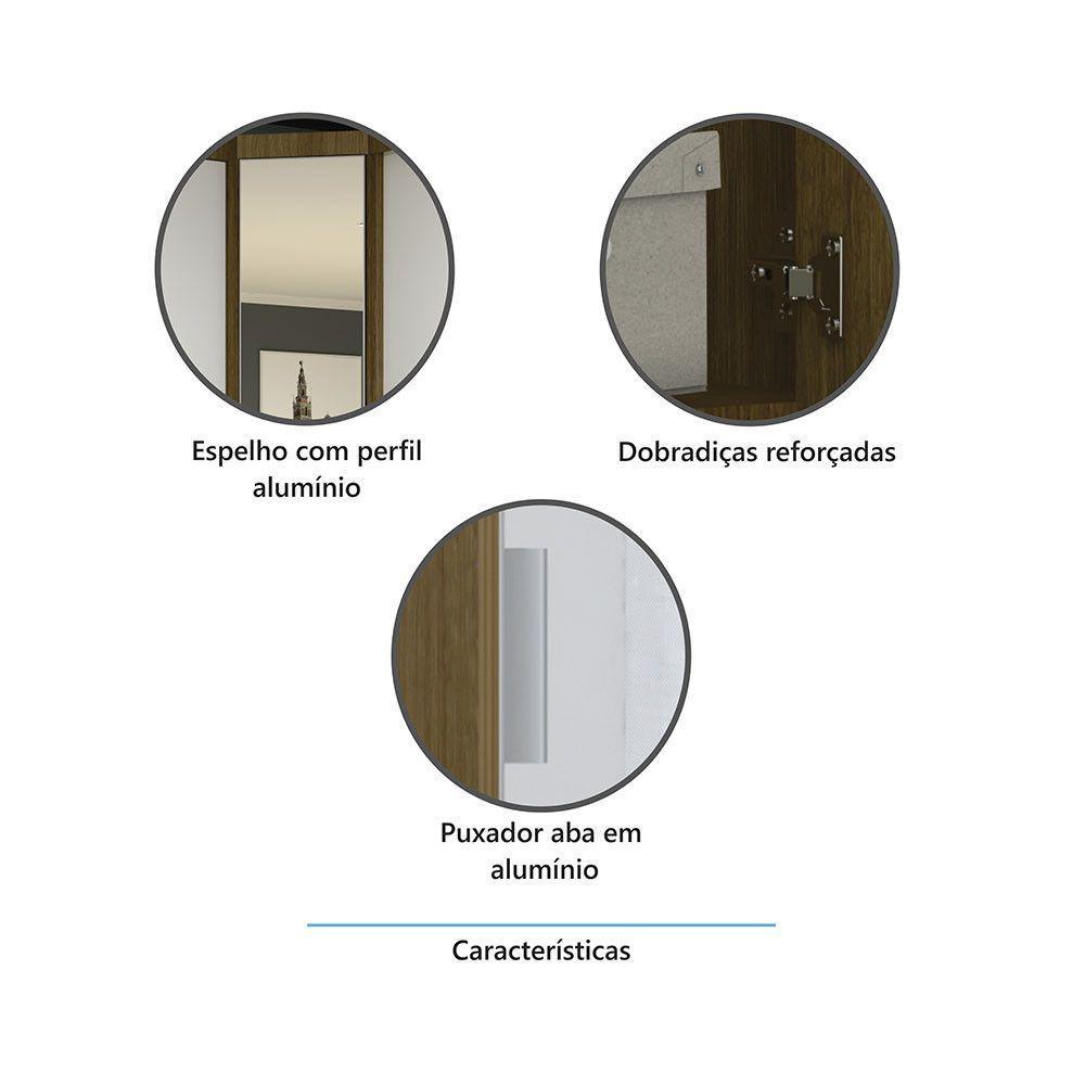 Guarda Roupa De Canto Diagonal Modulado 70cm 1 Porta Com Espelho Paris Luciane Móveis Avelã Pf - 4