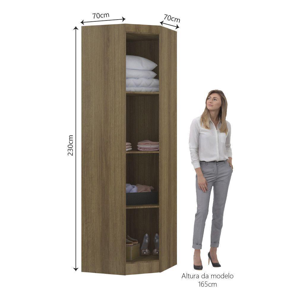 Guarda Roupa De Canto Diagonal Modulado 70cm 1 Porta Com Espelho Paris Luciane Móveis Avelã Pf - 8