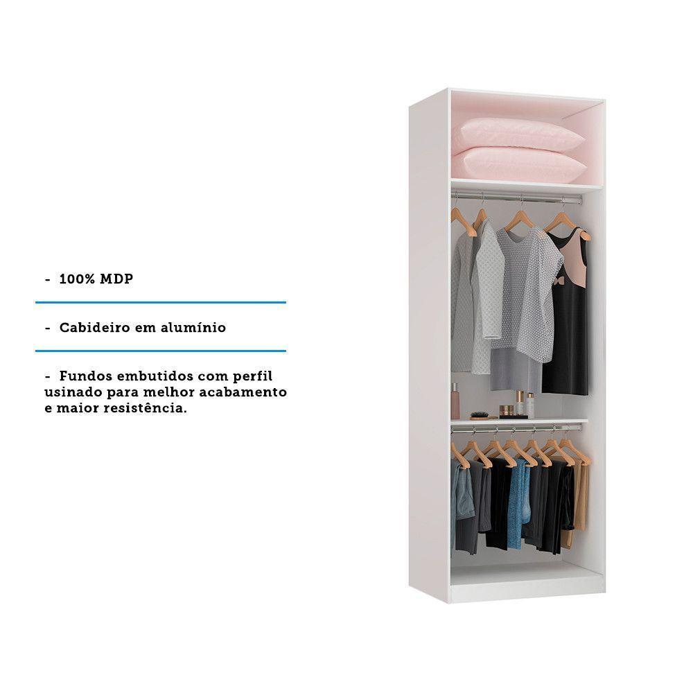 Guarda Roupa Closet Sem Porta 80,4cm 2 Cabideiros, Prateleira E Maleiro Prime Luciane Móveis Branco - 5