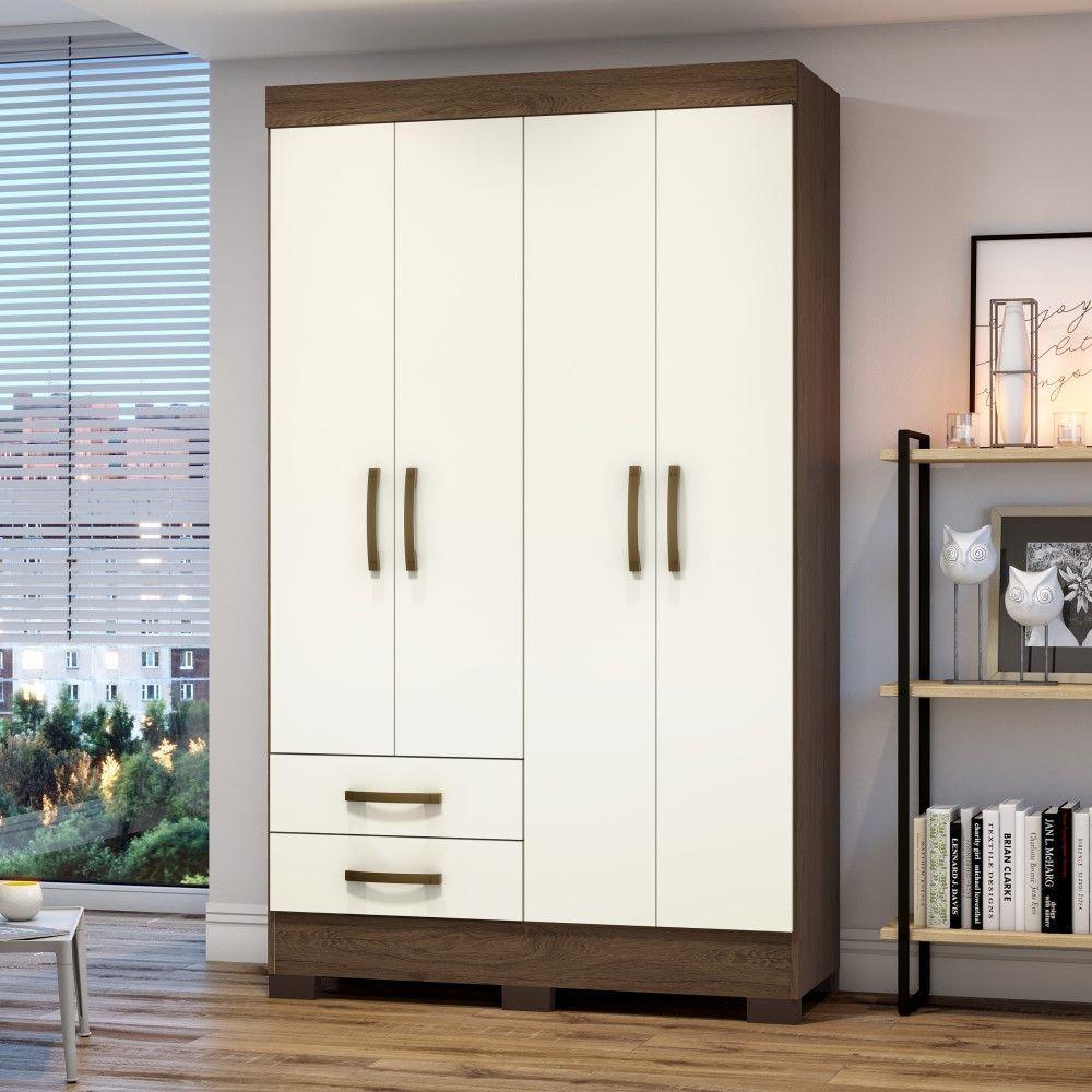 Guarda-roupa Solteiro 04 Portas 02 Gavetas Fabuloso Briz Castanho Off White - 1