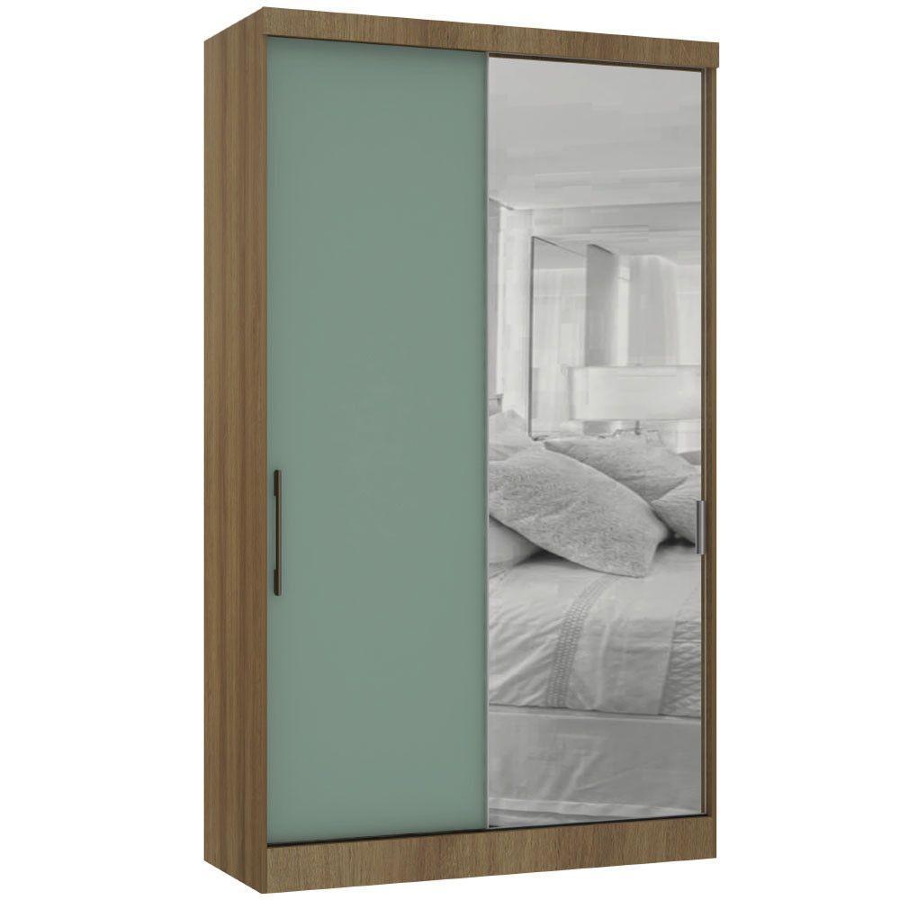 Guarda Roupa Modulado 134,50cm 2 Portas De Correr Com Espelho Paris Avelã Pf Com Verde Pf - 3