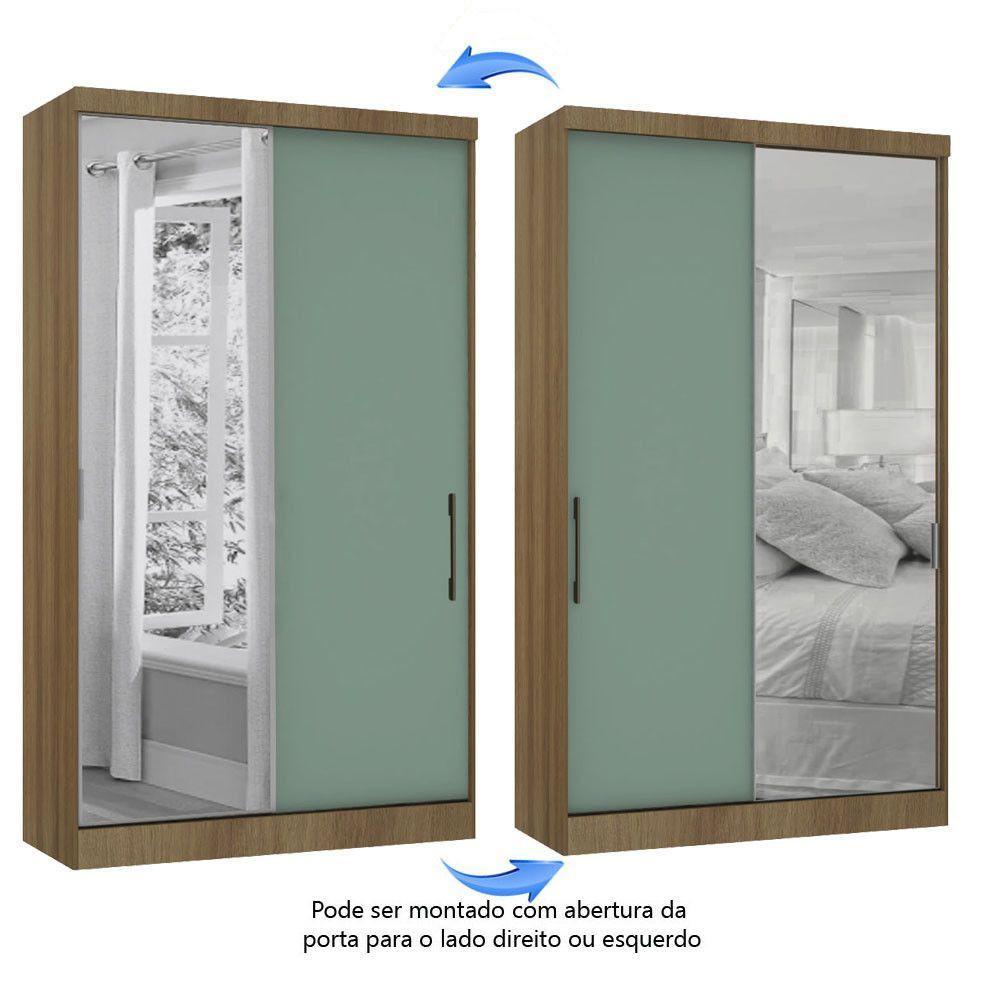 Guarda Roupa Modulado 134,50cm 2 Portas De Correr Com Espelho Paris Avelã Pf Com Verde Pf - 6